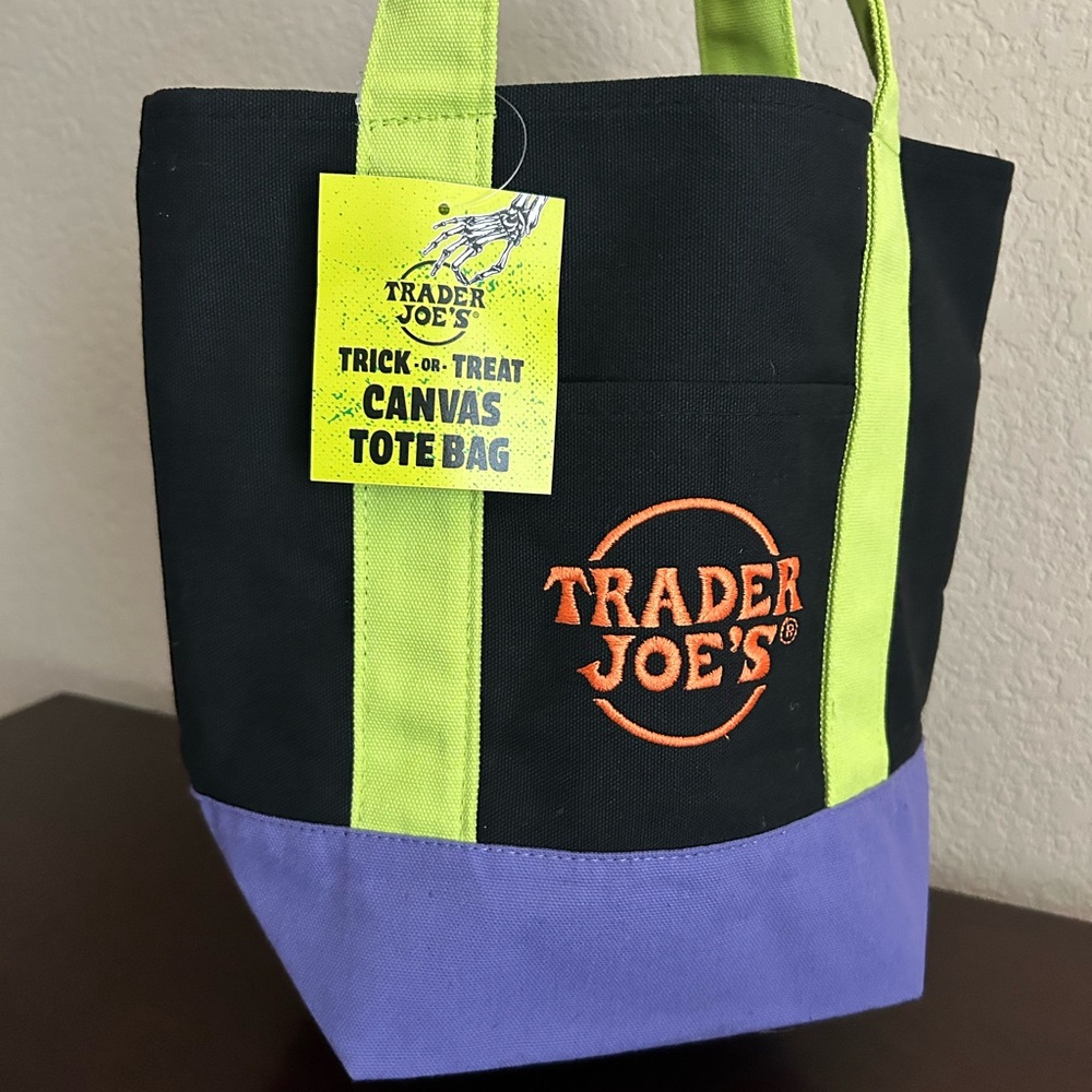 NWT Limited Edition Trader Joe's Black and Purple Canvas Tote Bag - Picture 9 of 9